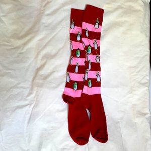Penguin socks-pink and red. 12 inch rise.  NWOT
